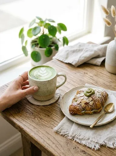 Matcha and fresh pastry
